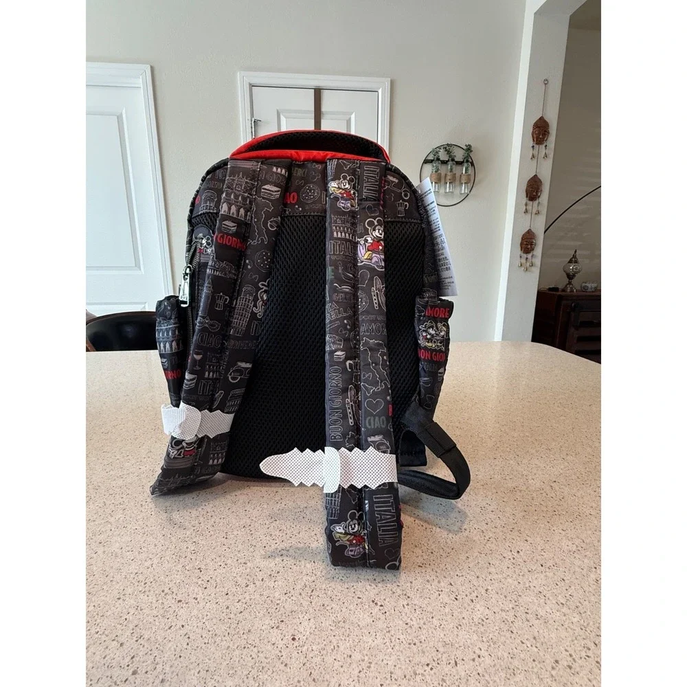 DISNEY EPCOT PARK BACKPACK/MICKEY ITALY/RED-BLACK/TRAVEL/NWT/55032926